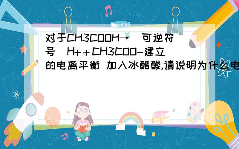 对于CH3COOH→（可逆符号）H+＋CH3COO-建立的电离平衡 加入冰醋酸,请说明为什么电离度减小