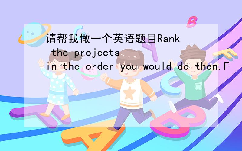 请帮我做一个英语题目Rank the projects in the order you would do then.F