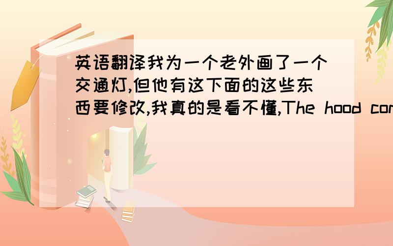 英语翻译我为一个老外画了一个交通灯,但他有这下面的这些东西要修改,我真的是看不懂,The hood comes down