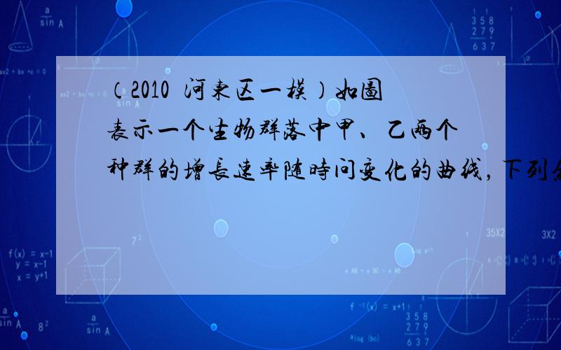 （2010•河东区一模）如图表示一个生物群落中甲、乙两个种群的增长速率随时问变化的曲线，下列叙述中不正确的是（　　）