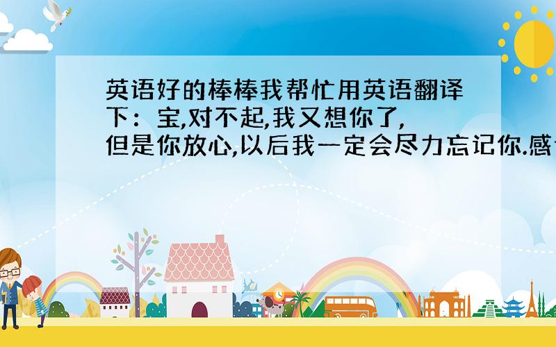 英语好的棒棒我帮忙用英语翻译下：宝,对不起,我又想你了,但是你放心,以后我一定会尽力忘记你.感谢你曾经带给我的那些快乐,