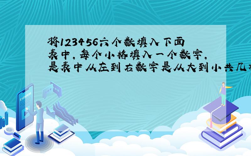 将123456六个数填入下面表中,每个小格填入一个数字,是表中从左到右数字是从大到小共几种填法.