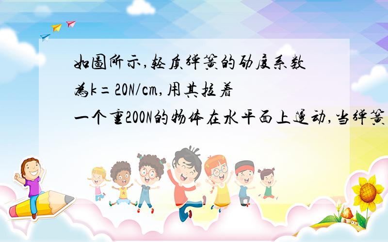 如图所示,轻质弹簧的劲度系数为k=20N/cm,用其拉着一个重200N的物体在水平面上运动,当弹簧的伸长量为4cm时,物