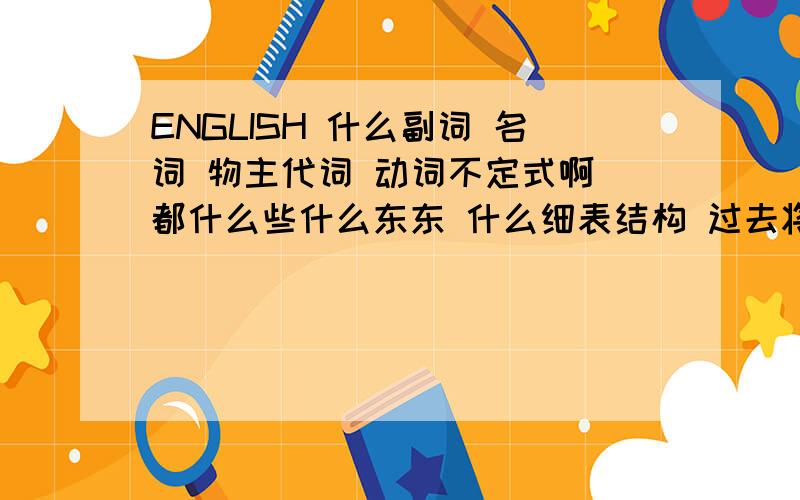 ENGLISH 什么副词 名词 物主代词 动词不定式啊 都什么些什么东东 什么细表结构 过去将来时那些什么的 都用什么套