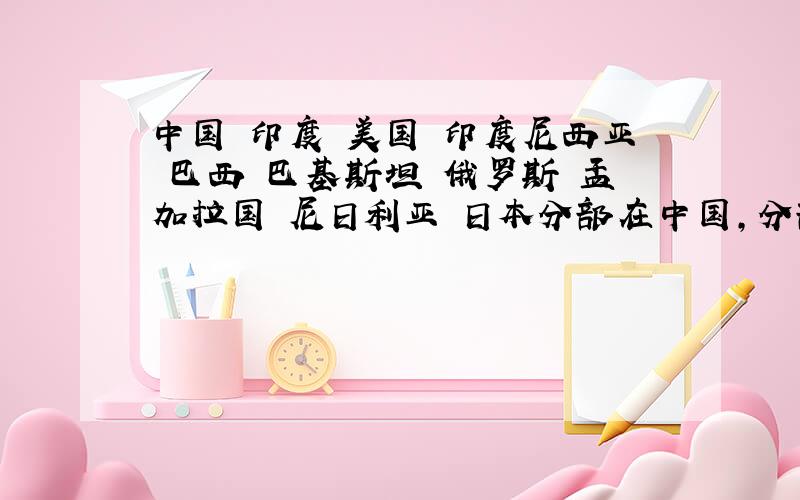 中国 印度 美国 印度尼西亚 巴西 巴基斯坦 俄罗斯 孟加拉国 尼日利亚 日本分部在中国,分部在非洲的有