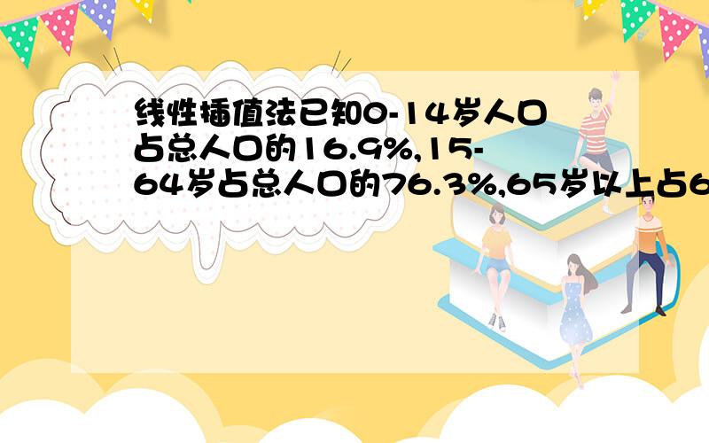 线性插值法已知0-14岁人口占总人口的16.9%,15-64岁占总人口的76.3%,65岁以上占6.8%,求16-60岁