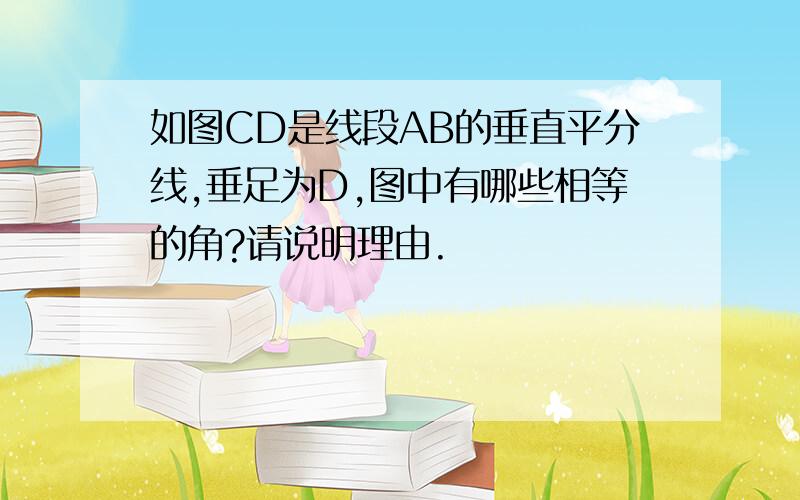 如图CD是线段AB的垂直平分线,垂足为D,图中有哪些相等的角?请说明理由.