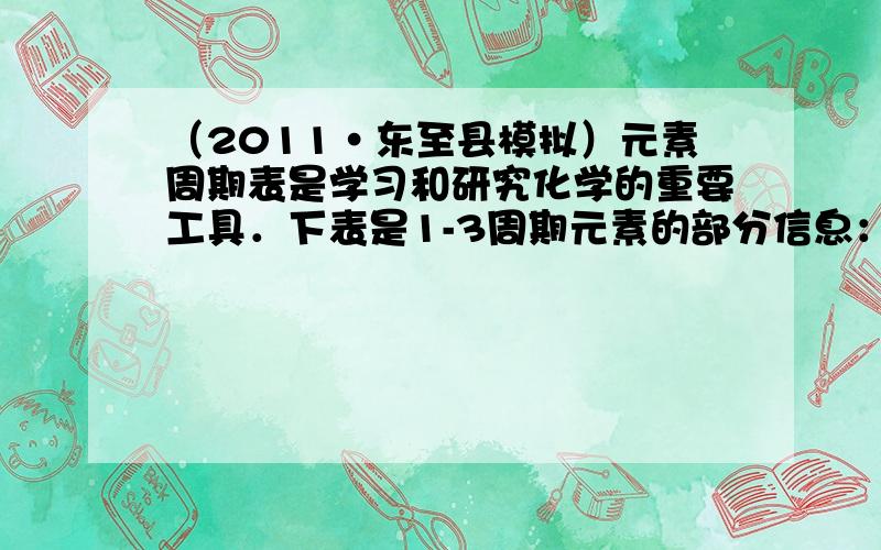 （2011•东至县模拟）元素周期表是学习和研究化学的重要工具．下表是1-3周期元素的部分信息： 1H