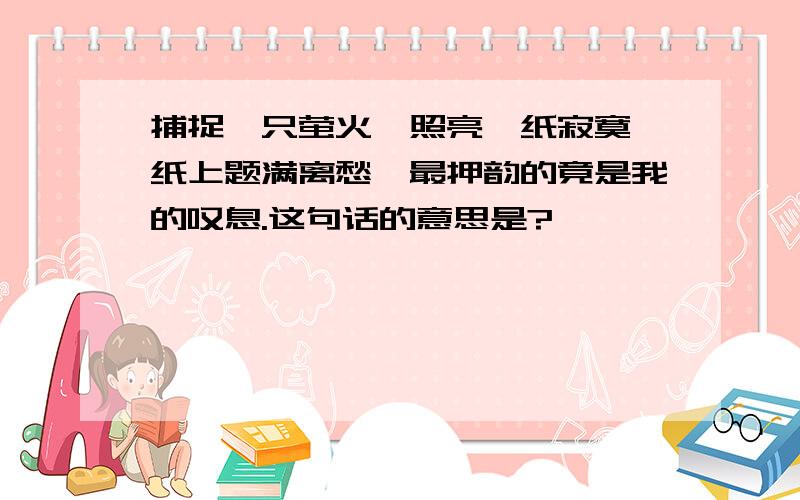 捕捉一只萤火,照亮一纸寂寞,纸上题满离愁,最押韵的竟是我的叹息.这句话的意思是?