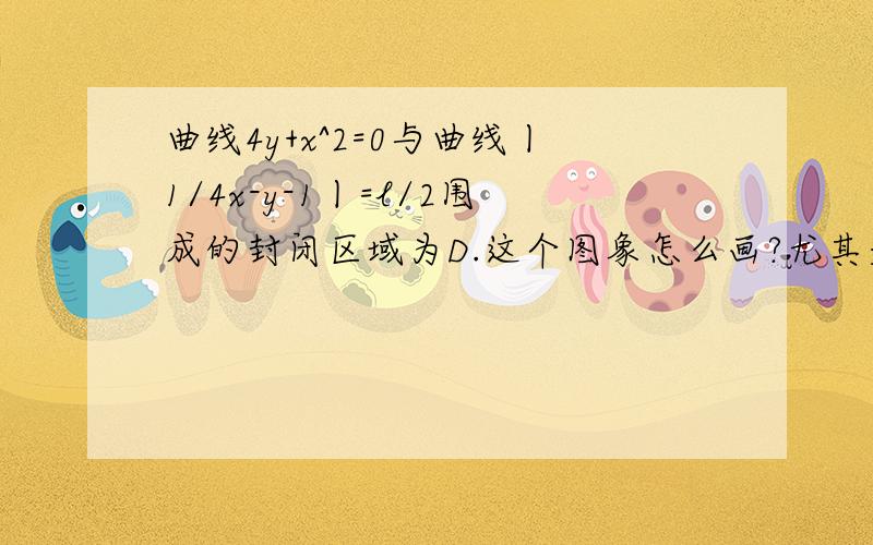 曲线4y+x^2=0与曲线丨1/4x-y-1丨=l/2围成的封闭区域为D.这个图象怎么画?尤其是第二个函数的图象!求指.