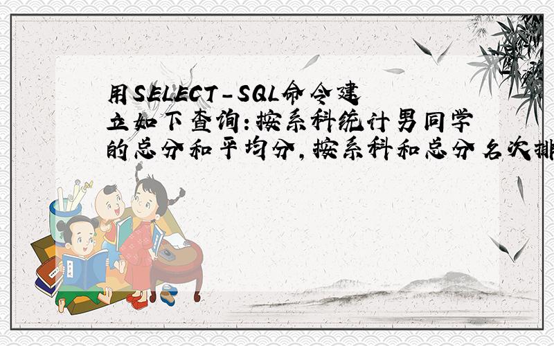 用SELECT-SQL命令建立如下查询：按系科统计男同学的总分和平均分,按系科和总分名次排序