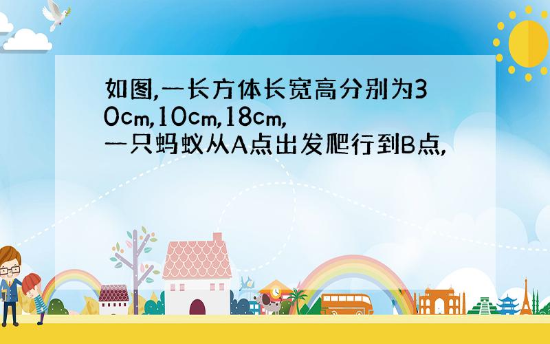 如图,一长方体长宽高分别为30cm,10cm,18cm,一只蚂蚁从A点出发爬行到B点,