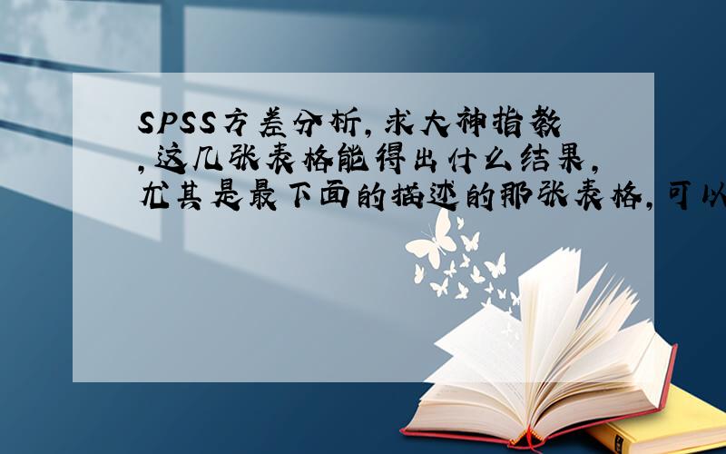 SPSS方差分析,求大神指教,这几张表格能得出什么结果,尤其是最下面的描述的那张表格,可以得出什么结果