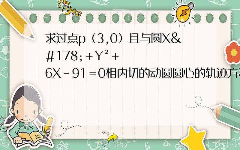 求过点p（3,0）且与圆X²＋Y²＋6X－91＝0相内切的动圆圆心的轨迹方程.因为本人轨迹方程不好!