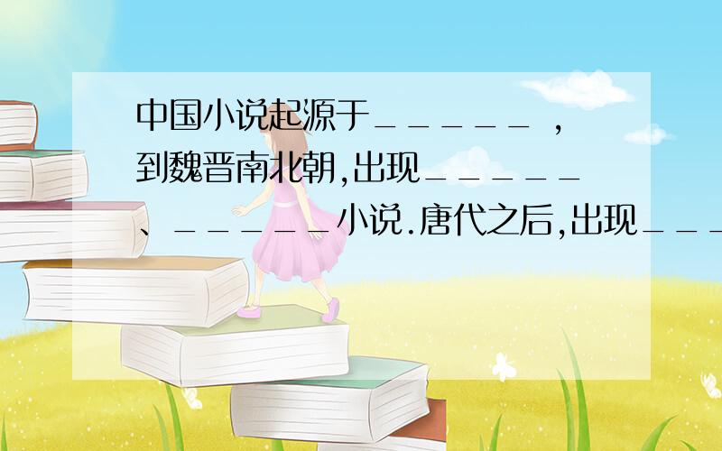 中国小说起源于_____ ,到魏晋南北朝,出现_____、_____小说.唐代之后,出现_____小说,后来随着说书艺术