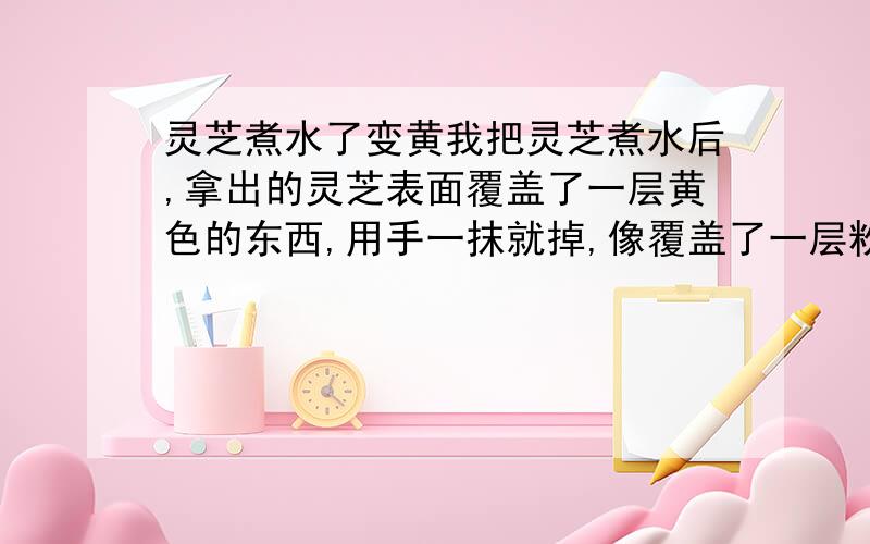 灵芝煮水了变黄我把灵芝煮水后,拿出的灵芝表面覆盖了一层黄色的东西,用手一抹就掉,像覆盖了一层粉末,这个灵芝还能吃?我的灵