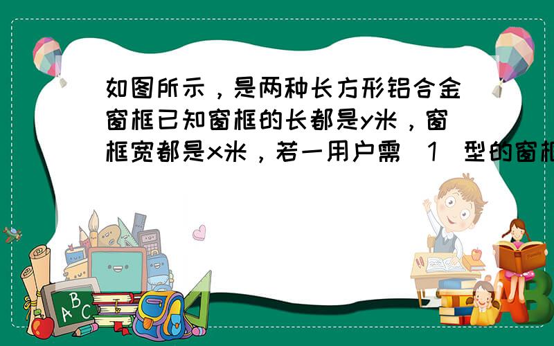 如图所示，是两种长方形铝合金窗框已知窗框的长都是y米，窗框宽都是x米，若一用户需（1）型的窗框2个，（2）型的窗框5个，