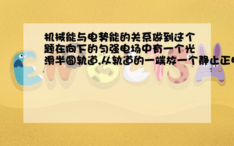 机械能与电势能的关系做到这个题在向下的匀强电场中有一个光滑半圆轨道,从轨道的一端放一个静止正电荷为Q的小球,问运动过程中