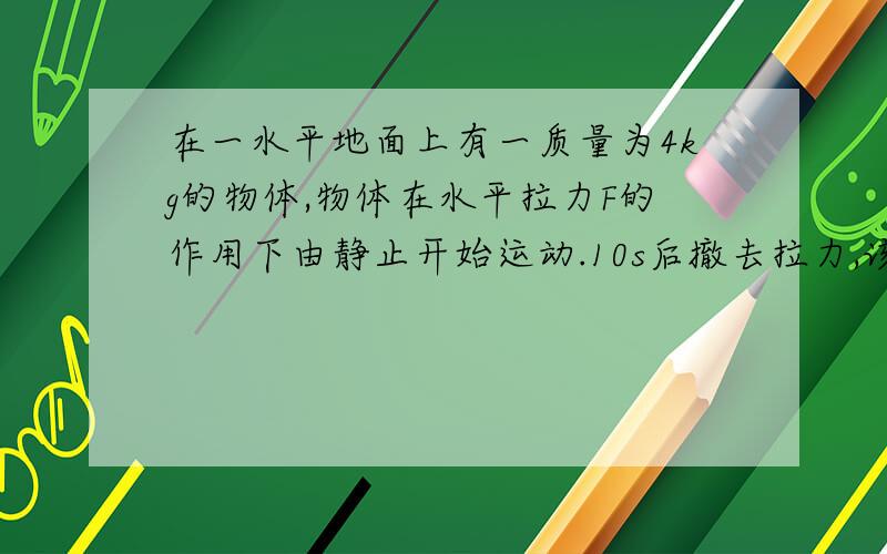 在一水平地面上有一质量为4kg的物体,物体在水平拉力F的作用下由静止开始运动.10s后撤去拉力,该物