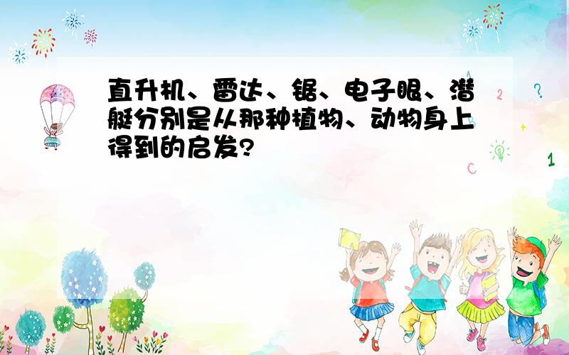 直升机、雷达、锯、电子眼、潜艇分别是从那种植物、动物身上得到的启发?