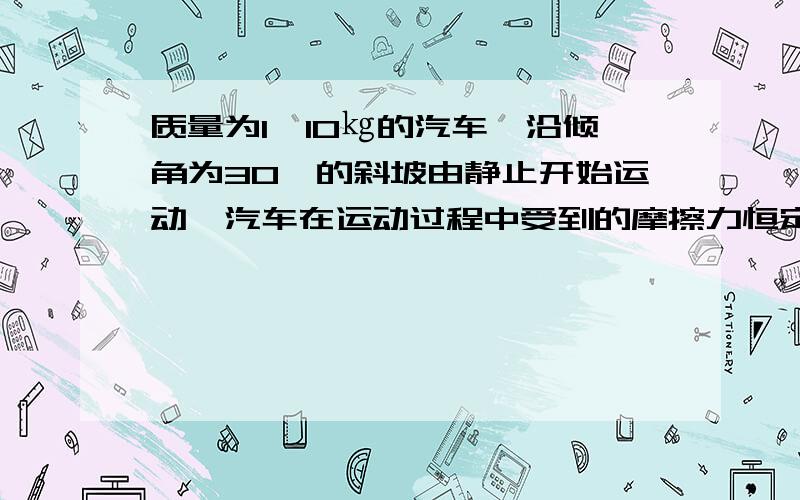 质量为1×10㎏的汽车,沿倾角为30°的斜坡由静止开始运动,汽车在运动过程中受到的摩擦力恒定,大小为2000N ,汽车发