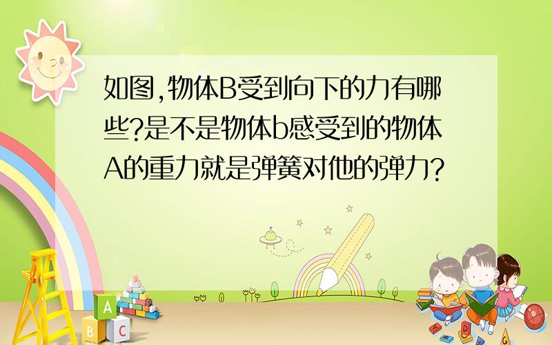 如图,物体B受到向下的力有哪些?是不是物体b感受到的物体A的重力就是弹簧对他的弹力?