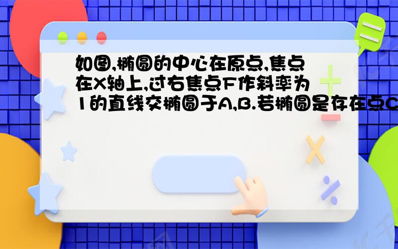 如图,椭圆的中心在原点,焦点在X轴上,过右焦点F作斜率为1的直线交椭圆于A,B.若椭圆是存在点C,是%C