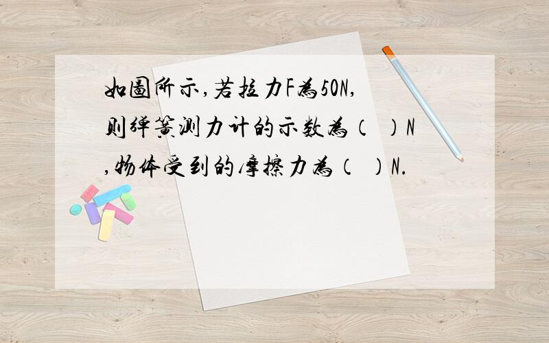 如图所示,若拉力F为50N,则弹簧测力计的示数为（ ）N,物体受到的摩擦力为（ ）N.