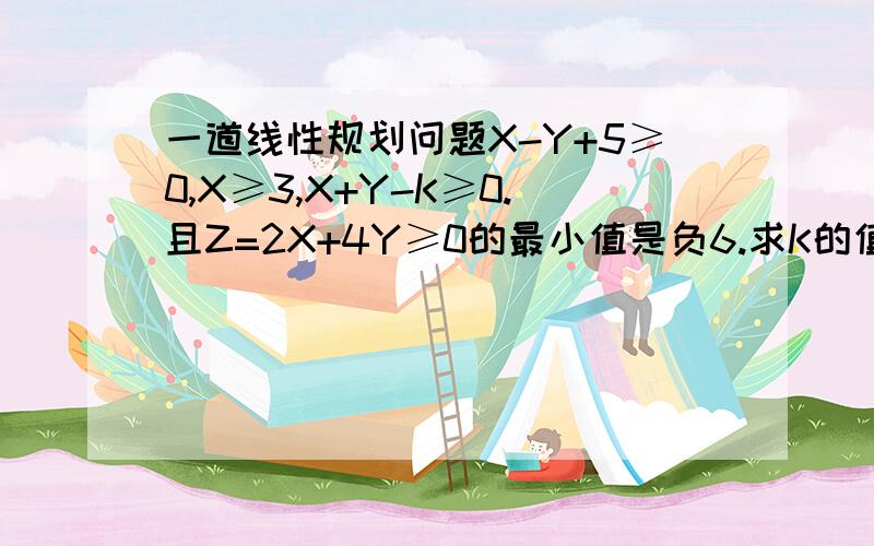 一道线性规划问题X-Y+5≥0,X≥3,X+Y-K≥0.且Z=2X+4Y≥0的最小值是负6.求K的值