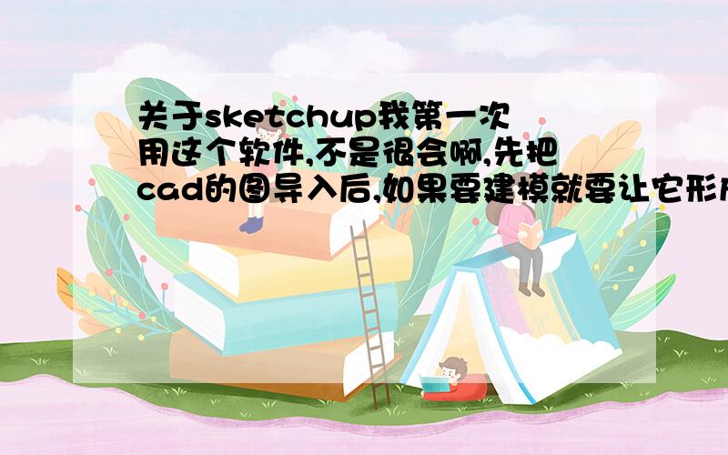 关于sketchup我第一次用这个软件,不是很会啊,先把cad的图导入后,如果要建模就要让它形成平面才可以啊,那要形成平