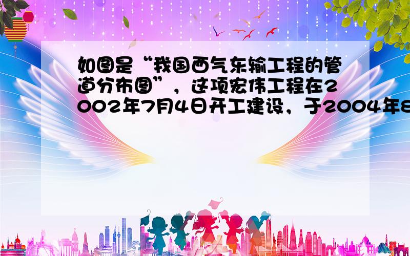 如图是“我国西气东输工程的管道分布图”，这项宏伟工程在2002年7月4日开工建设，于2004年8月3日全线贯通．它西起新