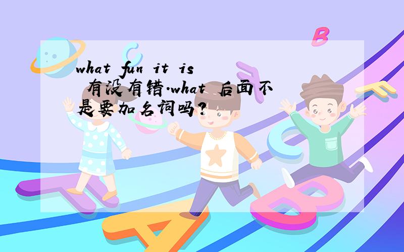 what fun it is 有没有错.what 后面不是要加名词吗?