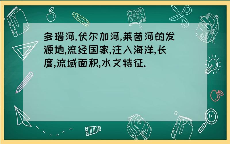 多瑙河,伏尔加河,莱茵河的发源地,流经国家,注入海洋,长度,流域面积,水文特征.