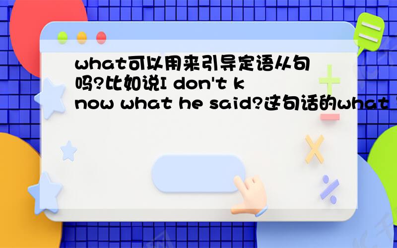 what可以用来引导定语从句吗?比如说I don't know what he said?这句话的what 是什么 成分