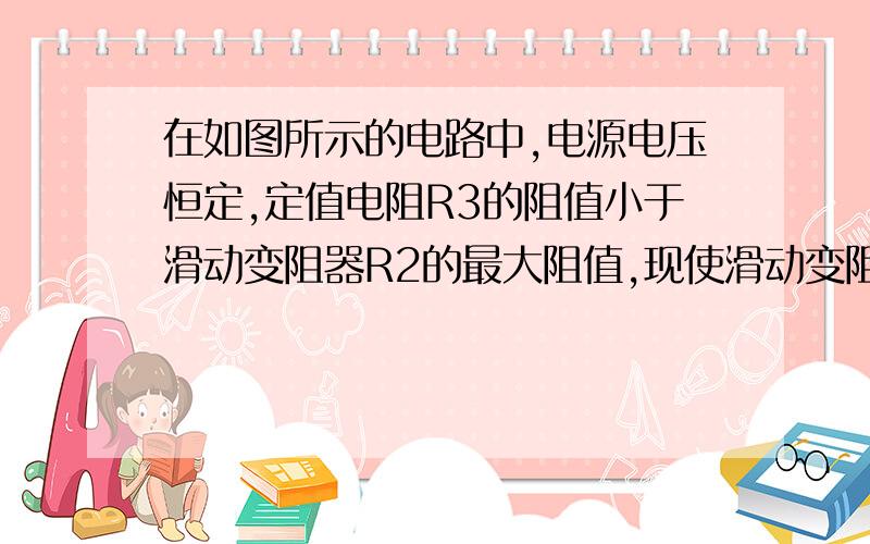 在如图所示的电路中,电源电压恒定,定值电阻R3的阻值小于滑动变阻器R2的最大阻值,现使滑动变阻器的滑片从a端滑向b端,则