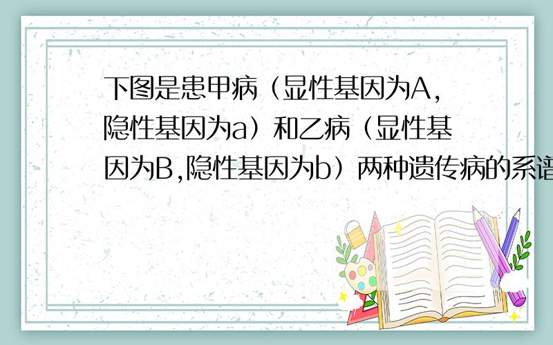 下图是患甲病（显性基因为A,隐性基因为a）和乙病（显性基因为B,隐性基因为b）两种遗传病的系谱图.请据