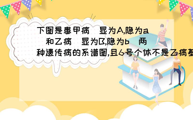 下图是患甲病（显为A,隐为a）和乙病（显为B,隐为b）两种遗传病的系谱图,且6号个体不是乙病基因的携带者.据图回答