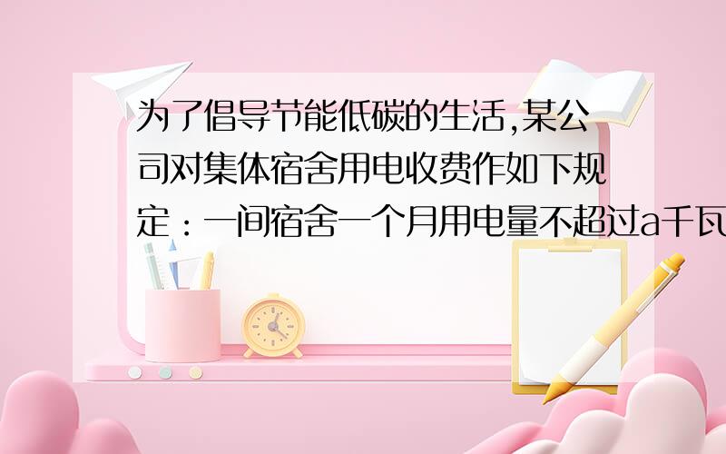 为了倡导节能低碳的生活,某公司对集体宿舍用电收费作如下规定：一间宿舍一个月用电量不超过a千瓦时,则一个月的电费为20元；