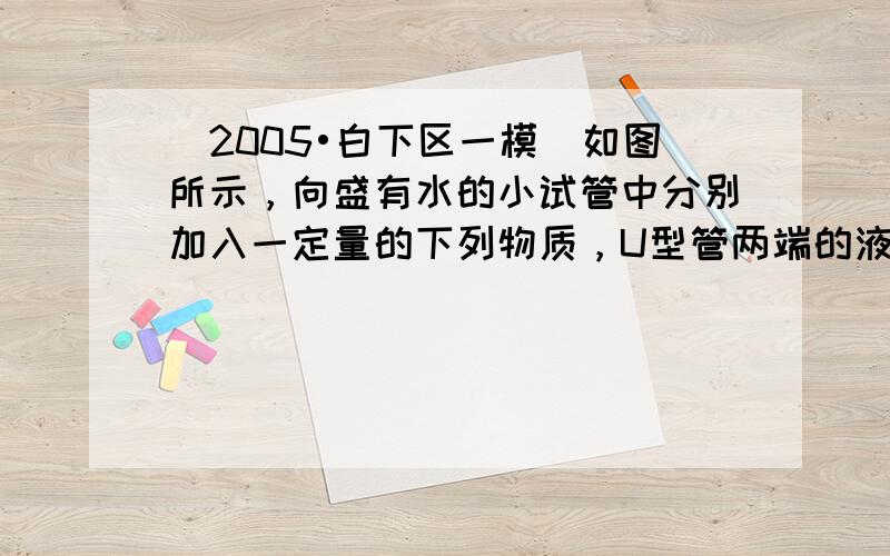 （2005•白下区一模）如图所示，向盛有水的小试管中分别加入一定量的下列物质，U型管两端的液面左高右低，，则加入的物质是