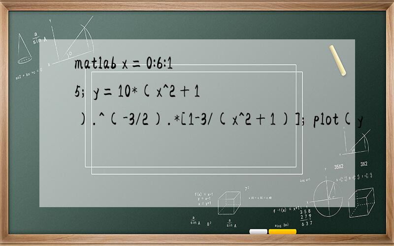 matlab x=0:6:15; y=10*(x^2+1).^(-3/2).*[1-3/(x^2+1)]; plot(y