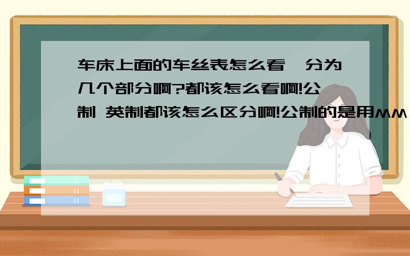 车床上面的车丝表怎么看,分为几个部分啊?都该怎么看啊!公制 英制都该怎么区分啊!公制的是用MM 表示,那英制那 ?上面都