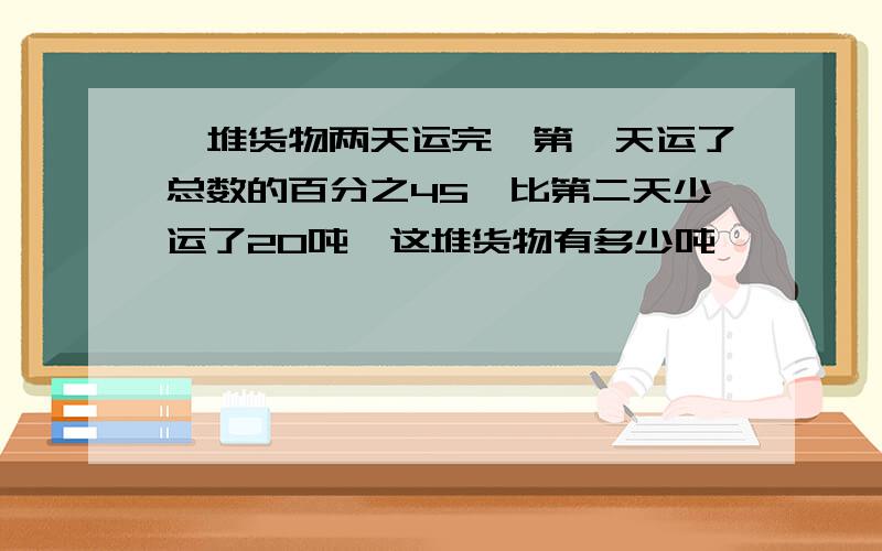 一堆货物两天运完,第一天运了总数的百分之45,比第二天少运了20吨,这堆货物有多少吨