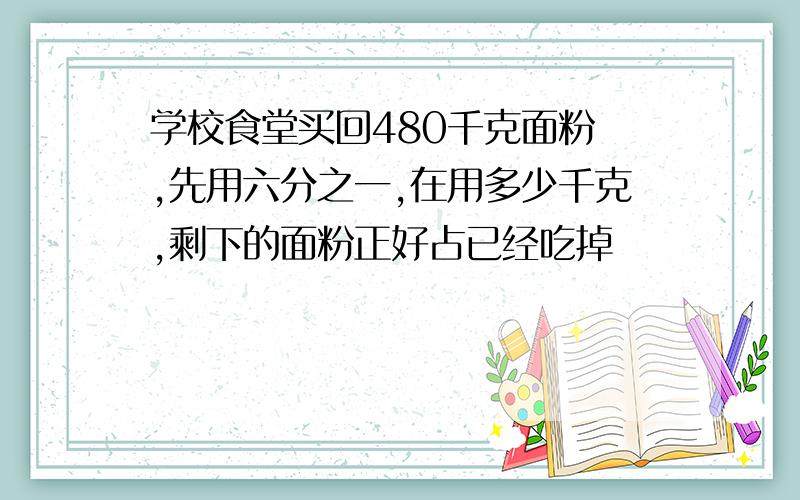 学校食堂买回480千克面粉 ,先用六分之一,在用多少千克,剩下的面粉正好占已经吃掉