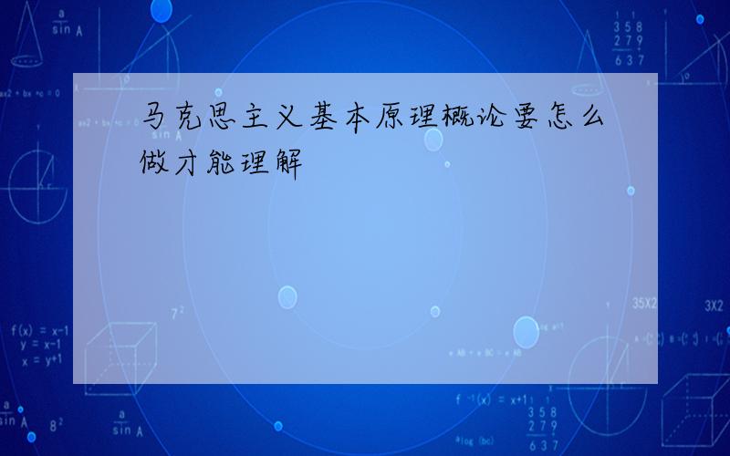 马克思主义基本原理概论要怎么做才能理解