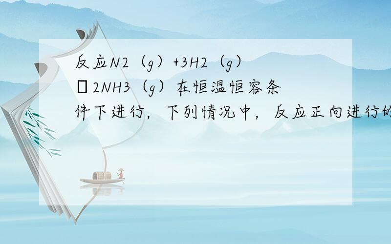 反应N2（g）+3H2（g）⇌2NH3（g）在恒温恒容条件下进行，下列情况中，反应正向进行的是______；反应逆向进行