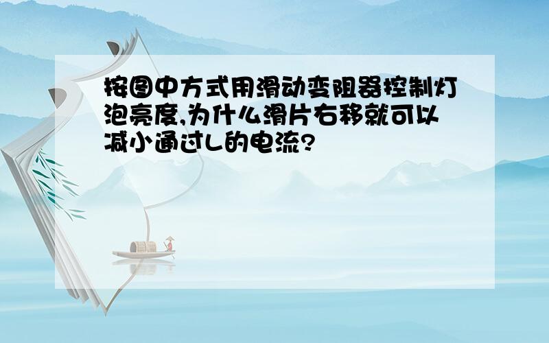 按图中方式用滑动变阻器控制灯泡亮度,为什么滑片右移就可以减小通过L的电流?