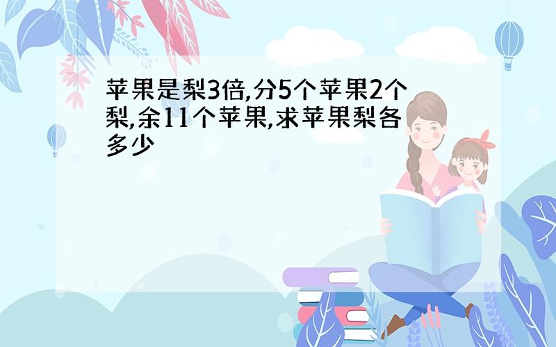 苹果是梨3倍,分5个苹果2个梨,余11个苹果,求苹果梨各多少