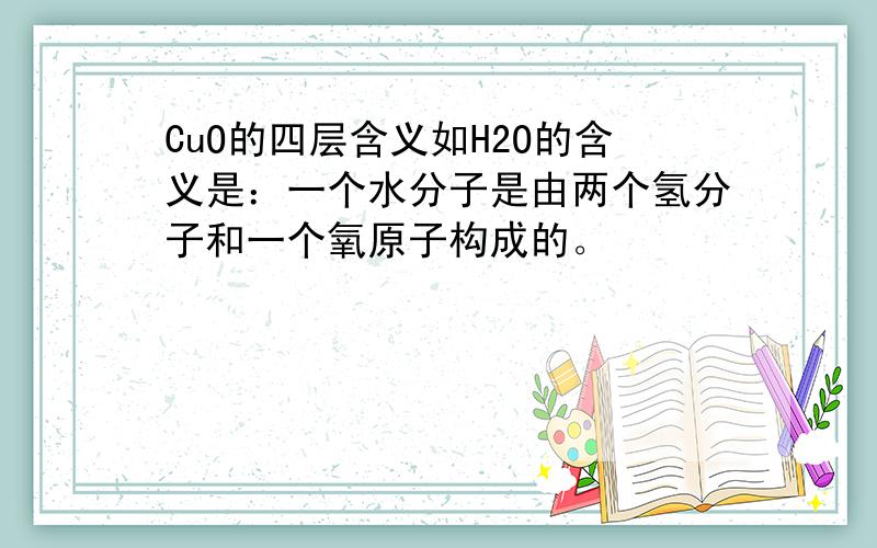 CuO的四层含义如H2O的含义是：一个水分子是由两个氢分子和一个氧原子构成的。