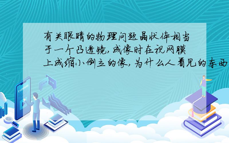 有关眼睛的物理问题晶状体相当于一个凸透镜,成像时在视网膜上成缩小倒立的像,为什么人看见的东西是正立的