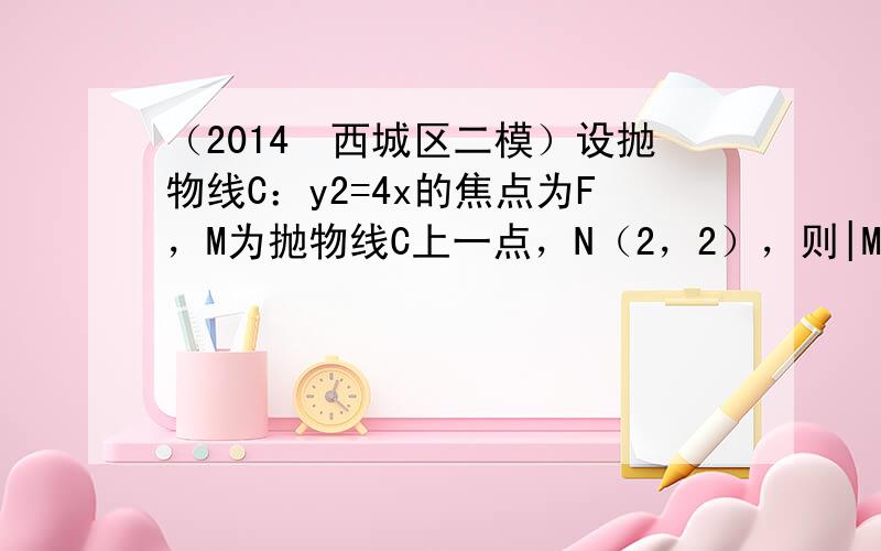 （2014•西城区二模）设抛物线C：y2=4x的焦点为F，M为抛物线C上一点，N（2，2），则|MF|+|MN|的取值范